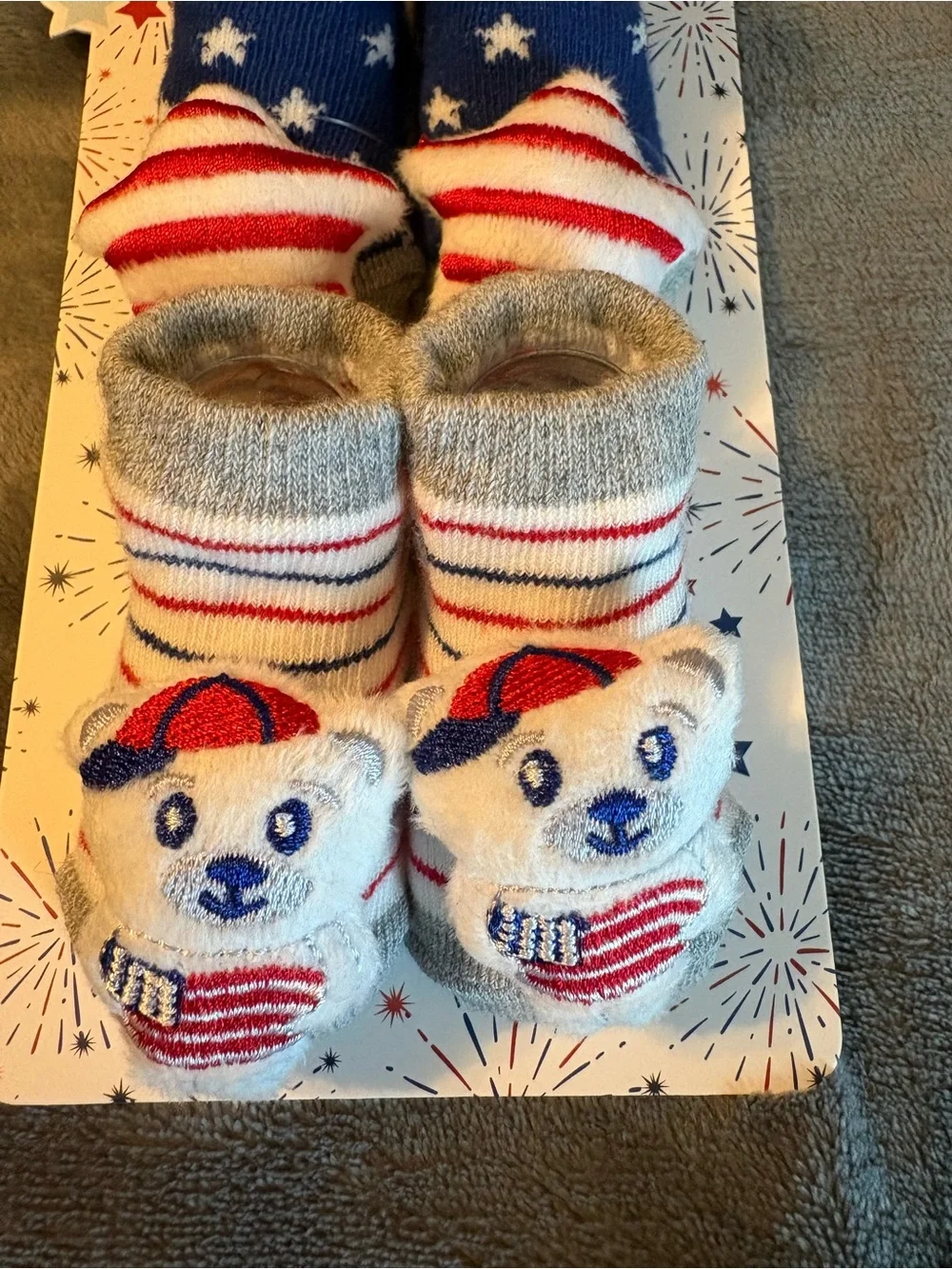 Stepping Stones Kids Red, White & Blue 2 Pair Rattle Socks Set Size 0-12M